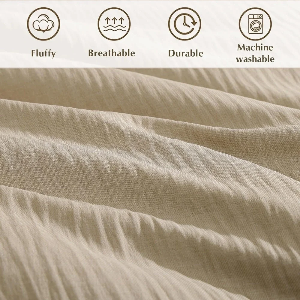 Queen Textured Comforter Set 3 Pieces Oatmeal Comforter + Pillowshams
